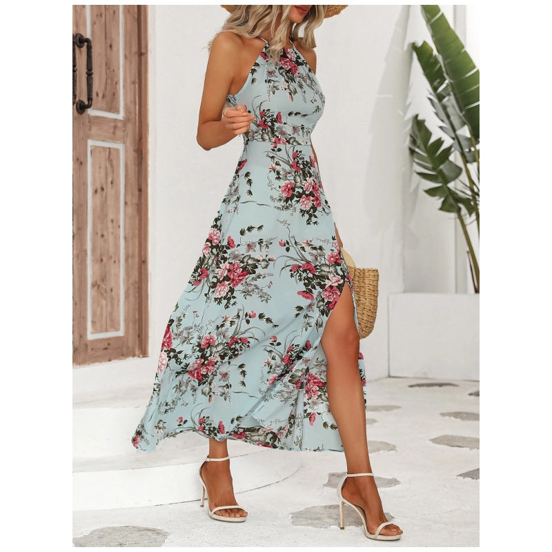 Gluschwein - Floral Print Split Halter Dress