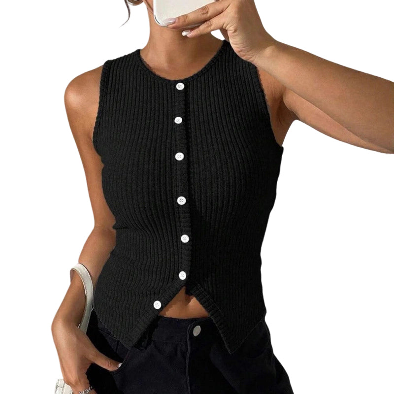 📢📢66% OFF ⏰💡Designed in the USA💡Women's Ribbed Knit Button-Front Sleeveless Vest