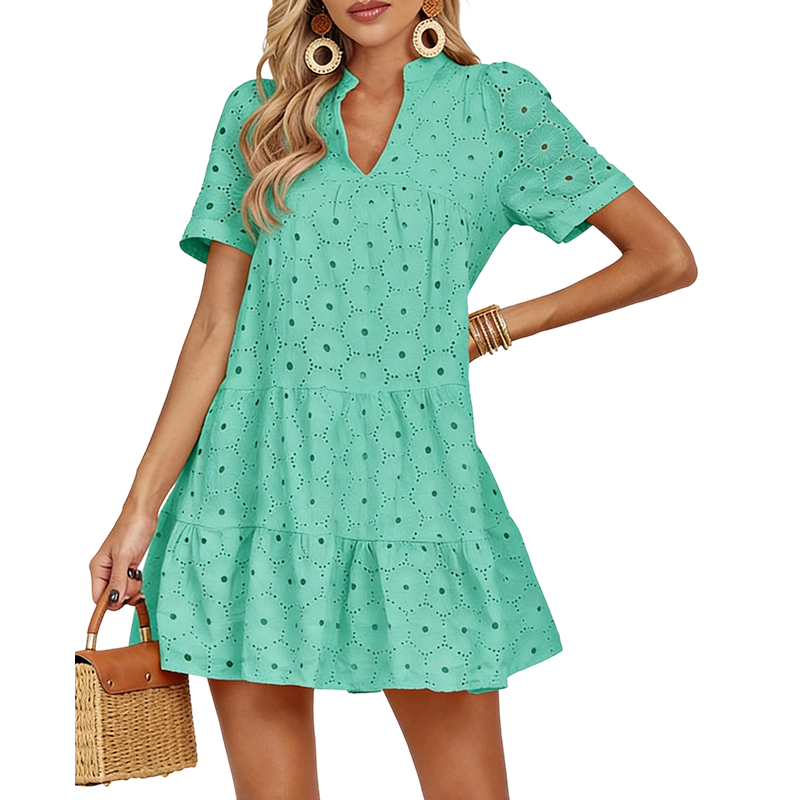 Gluschwein - 👗 49% RABATT! 🌞 Baumwoll-Sommerkleid mit Edler Lochstickerei – Luftig, Elegant & Perfekt Für Warme Tage 🌸