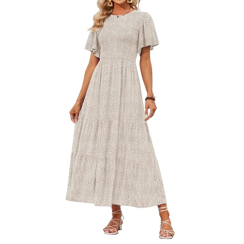 Gluschwein - 🌷Frühsommer-Sale: 70% Rabatt🌸 Lässiges, geblümtes Maxikleid für den Sommer 2026 mit kurzen, flatternden Ärmeln, Rundhalsausschnitt, geraffter Taille und fließendem Schnitt