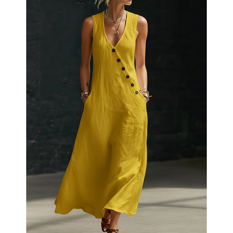 Gluschwein - 🔥Solange der Vorrat reicht 40 % Rabatt!🎉Ärmelloses Maxikleid für Damen mit V-Ausschnitt und Taschen