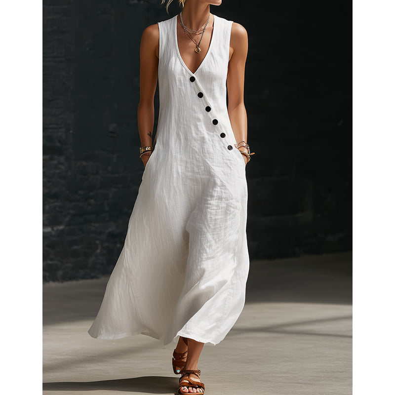 Gluschwein - 🔥Solange der Vorrat reicht 40 % Rabatt!🎉Ärmelloses Maxikleid für Damen mit V-Ausschnitt und Taschen