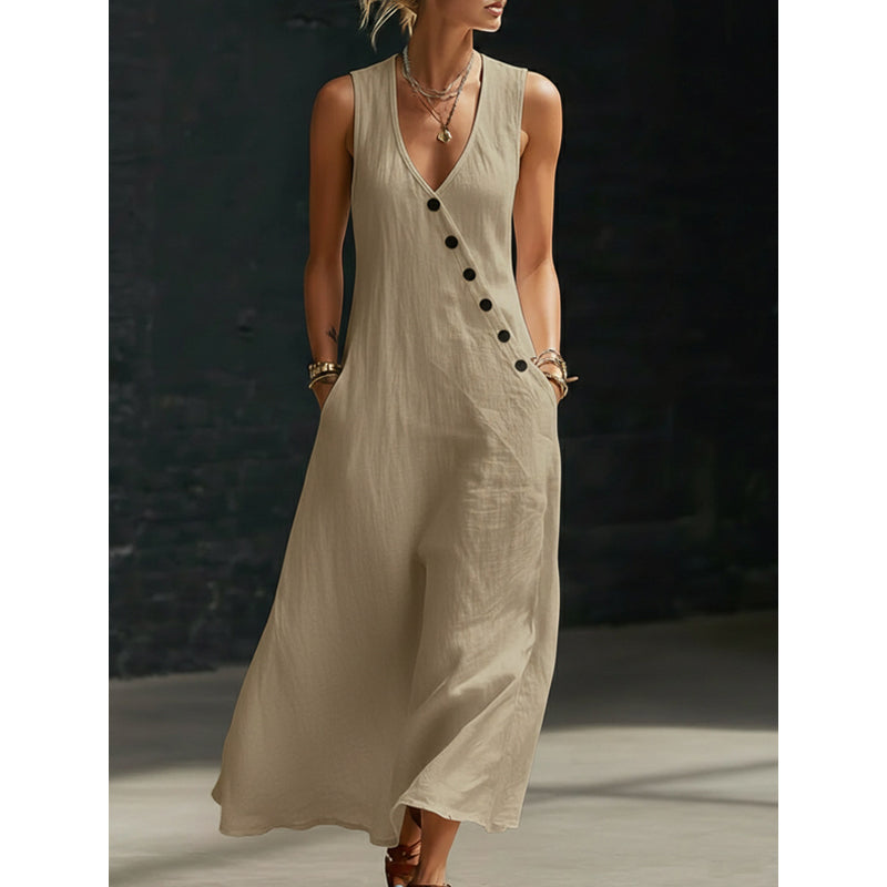 Gluschwein - 🔥Solange der Vorrat reicht 40 % Rabatt!🎉Ärmelloses Maxikleid für Damen mit V-Ausschnitt und Taschen