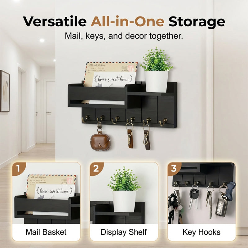 Gluschwein - Wall-Mounted Mail and Key Holder with Shelf