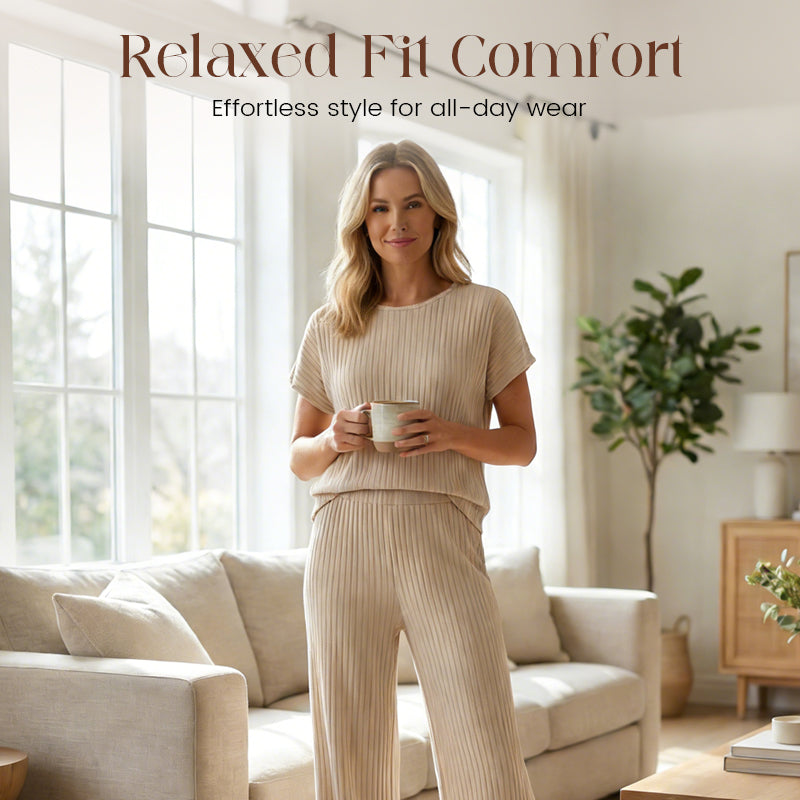Gluschwein - Women's Ribbed Knit Top & Wide-Leg Pants Set