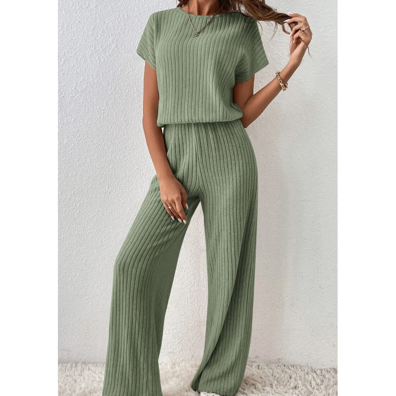 Gluschwein - Women's Ribbed Knit Top & Wide-Leg Pants Set