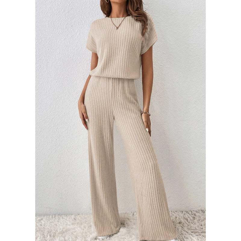 Gluschwein - Women's Ribbed Knit Top & Wide-Leg Pants Set