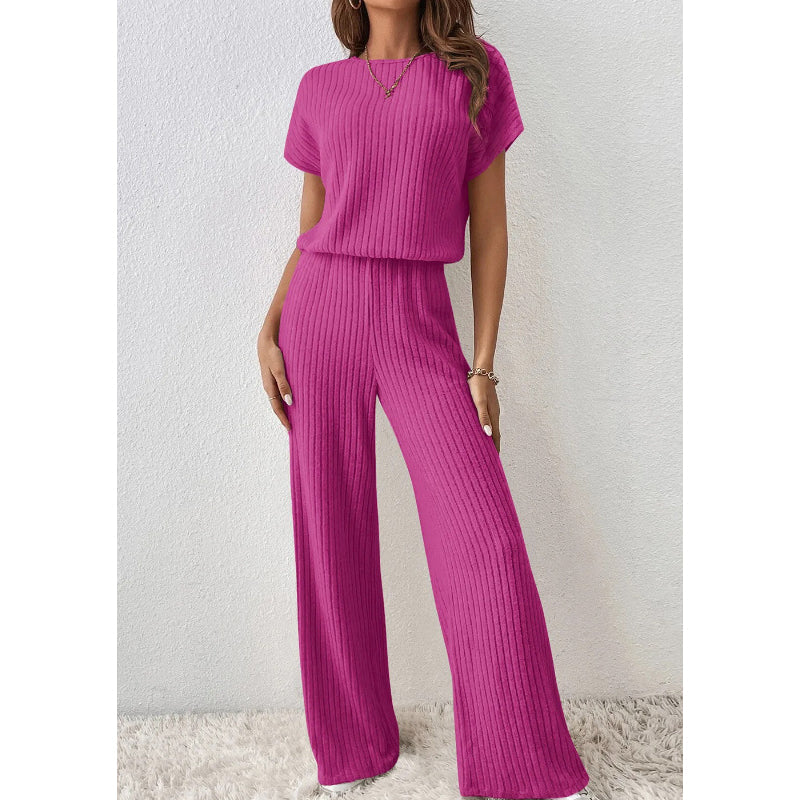 Gluschwein - Women's Ribbed Knit Top & Wide-Leg Pants Set