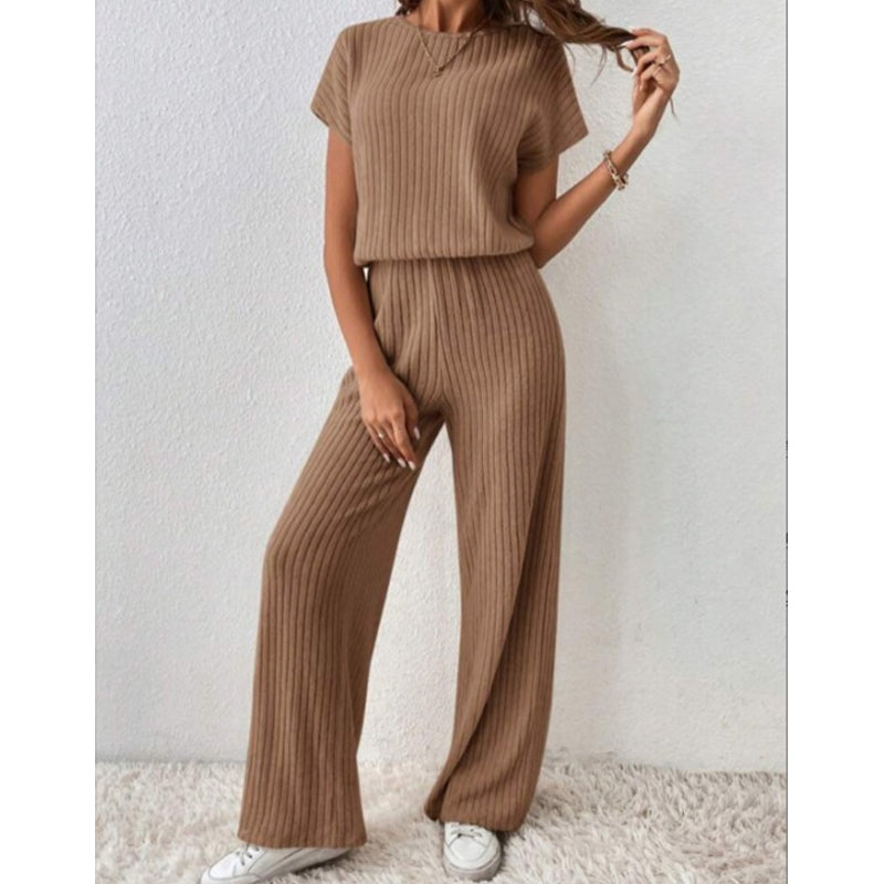 Gluschwein - Women's Ribbed Knit Top & Wide-Leg Pants Set