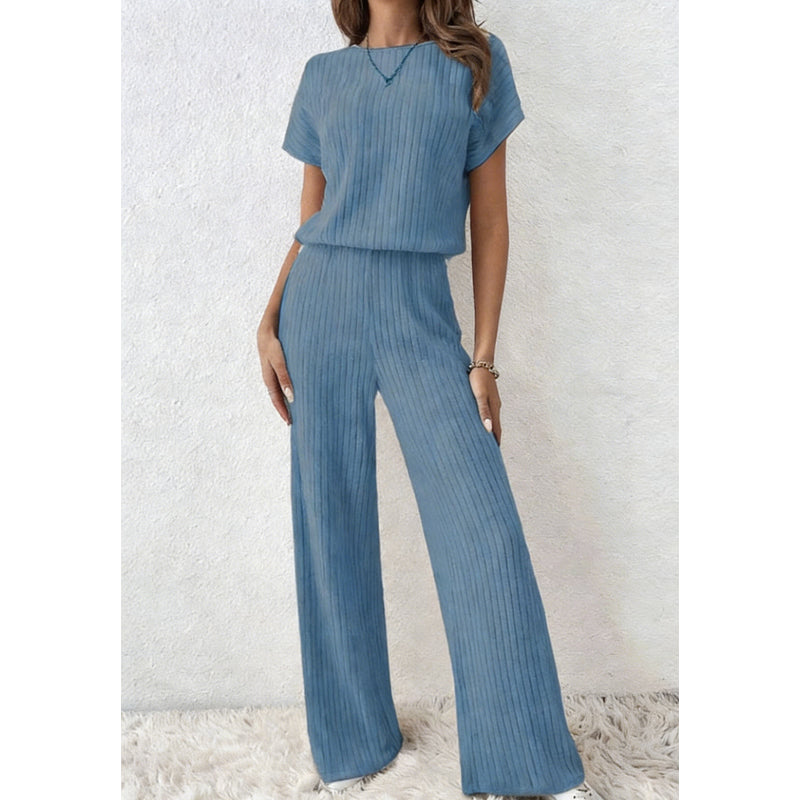 Gluschwein - Women's Ribbed Knit Top & Wide-Leg Pants Set