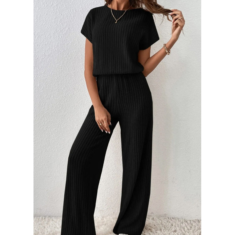 Gluschwein - Women's Ribbed Knit Top & Wide-Leg Pants Set