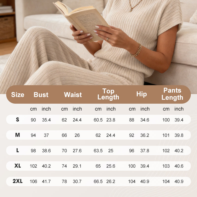 Gluschwein - Women's Ribbed Knit Top & Wide-Leg Pants Set