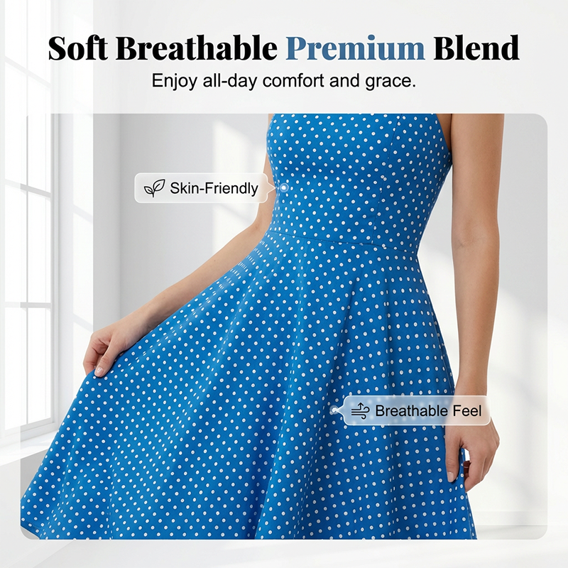 Gluschwein - Women's Polka Dot Retro Halter Swing Dress
