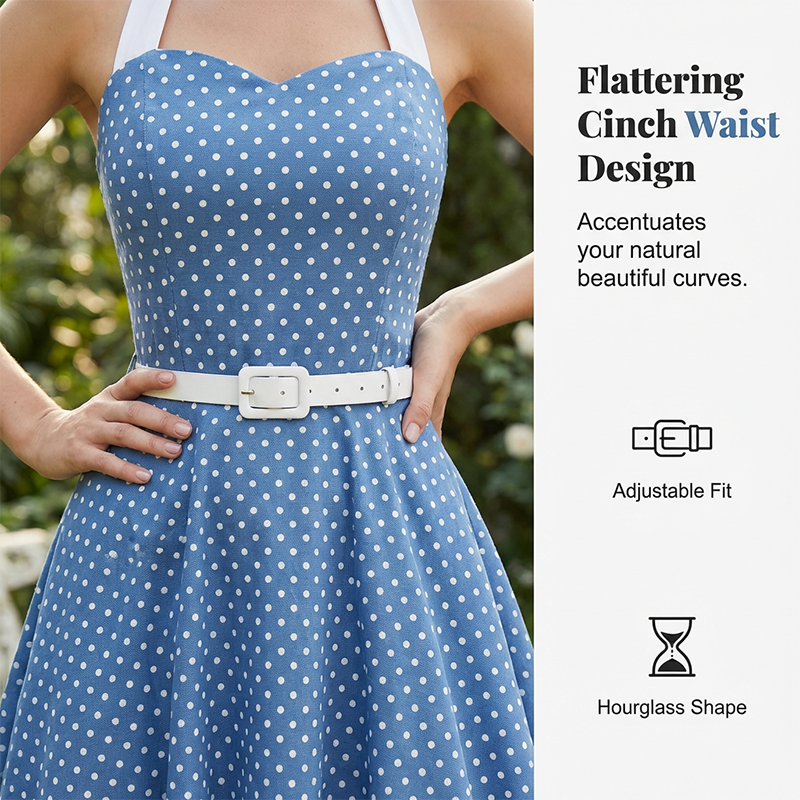 Gluschwein - Women's Polka Dot Retro Halter Swing Dress