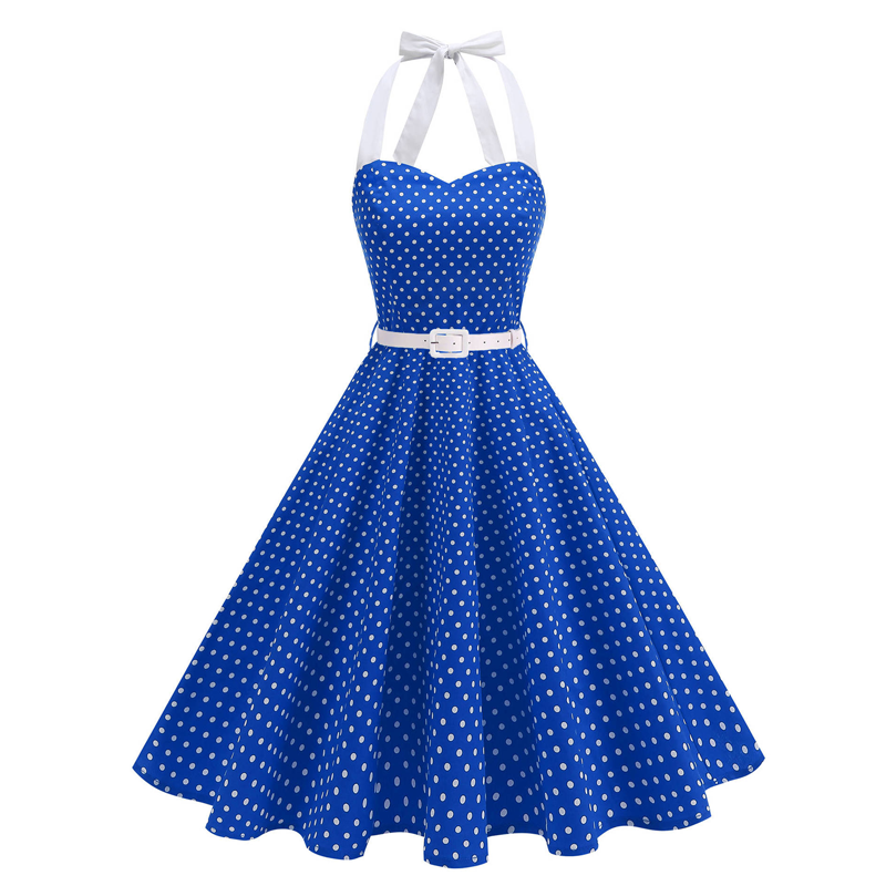 Gluschwein - Women's Polka Dot Retro Halter Swing Dress