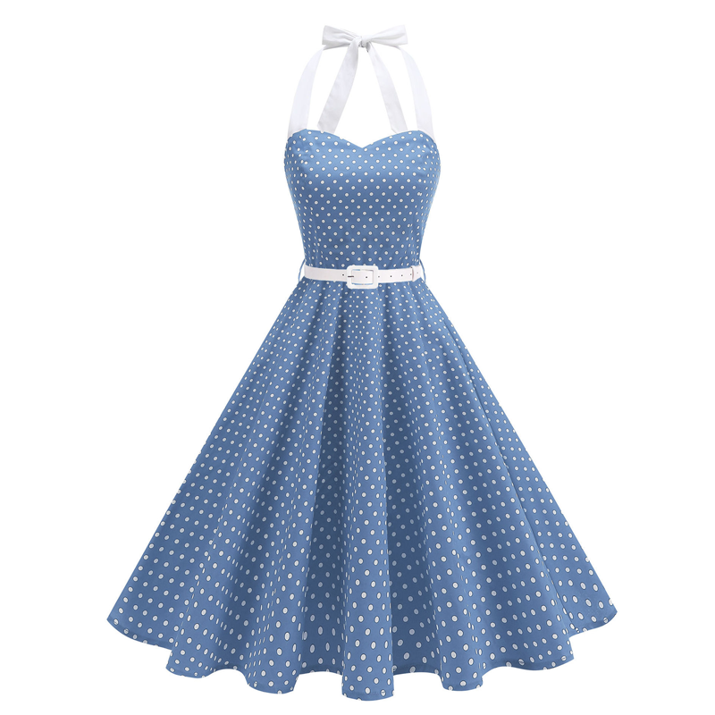 Gluschwein - Women's Polka Dot Retro Halter Swing Dress
