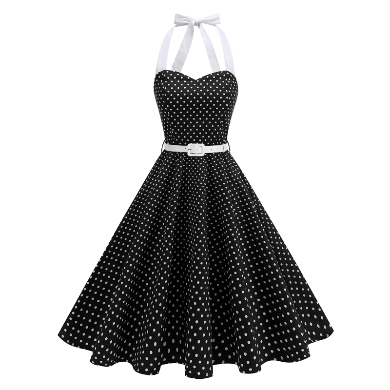 Gluschwein - Women's Polka Dot Retro Halter Swing Dress