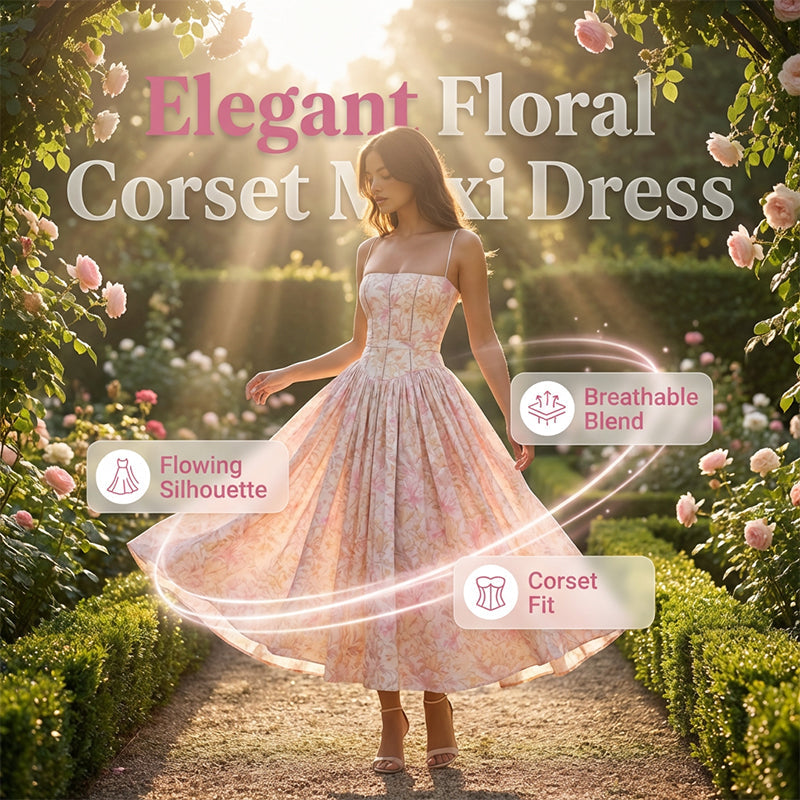 Gluschwein - Elegant Floral Corset Maxi Dress