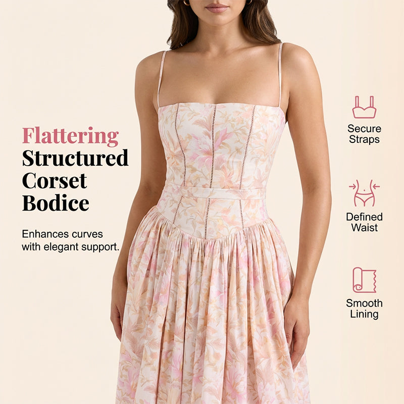 Gluschwein - Elegant Floral Corset Maxi Dress