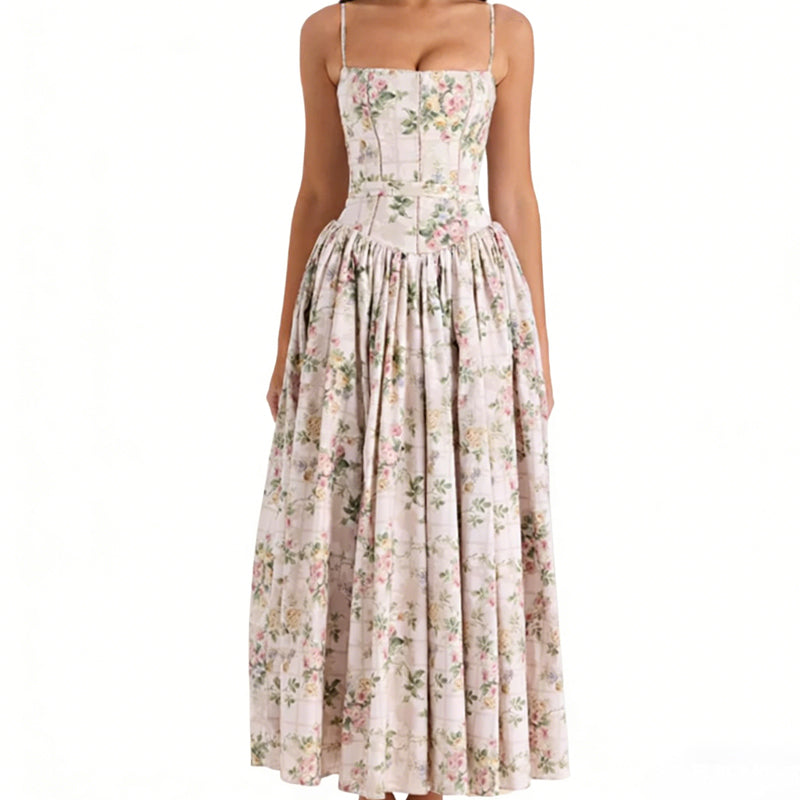 Gluschwein - Elegant Floral Corset Maxi Dress