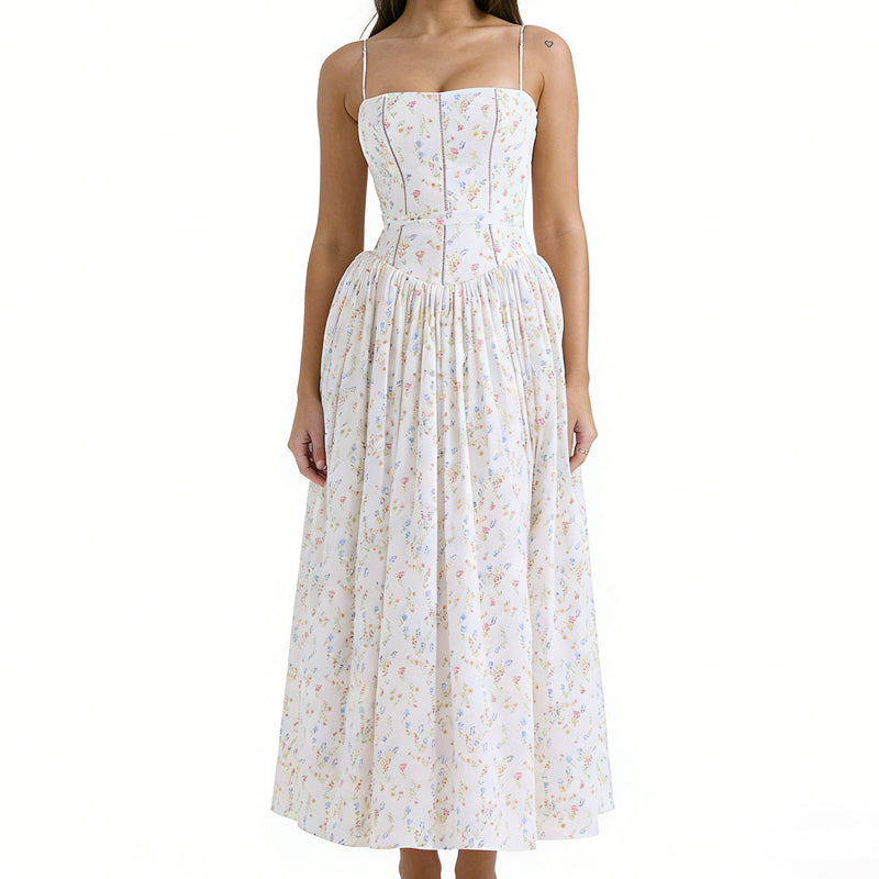 Gluschwein - Elegant Floral Corset Maxi Dress