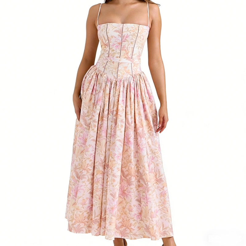 Gluschwein - Elegant Floral Corset Maxi Dress