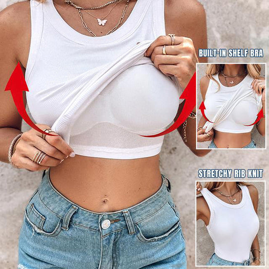 Gluschwein - 💥49% Rabatt 🎀Geripptes Tanktop mit integriertem BH für Frauen🌸ideal für Alltag, Freizeit und Sommer🌊