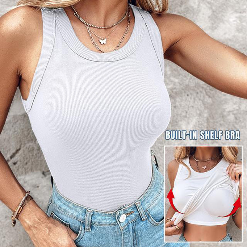 Gluschwein - 💥49% Rabatt 🎀Geripptes Tanktop mit integriertem BH für Frauen🌸ideal für Alltag, Freizeit und Sommer🌊