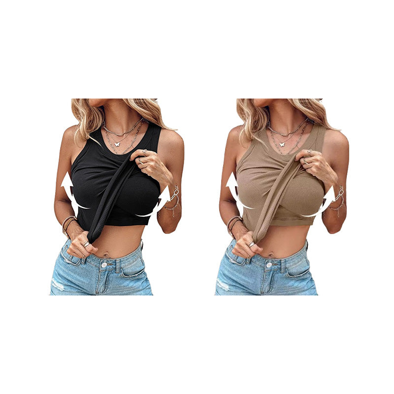 Gluschwein - 💥49% Rabatt 🎀Geripptes Tanktop mit integriertem BH für Frauen🌸ideal für Alltag, Freizeit und Sommer🌊