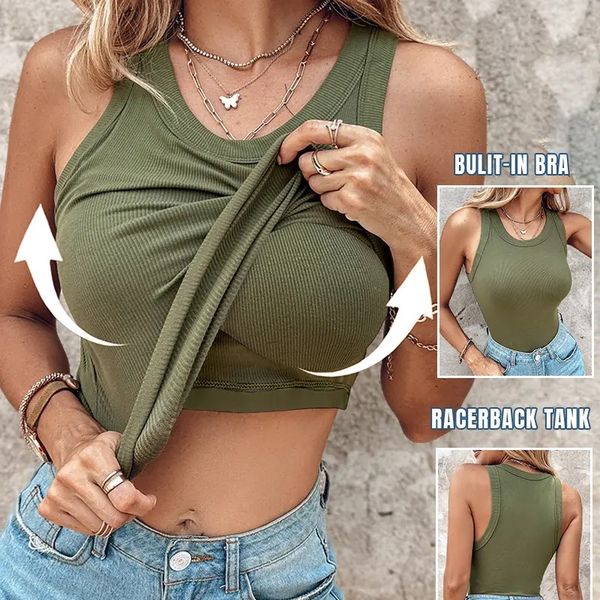 Gluschwein - 💥49% Rabatt 🎀Geripptes Tanktop mit integriertem BH für Frauen🌸ideal für Alltag, Freizeit und Sommer🌊