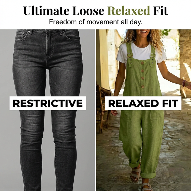 Gluschwein - 👖JETZT 60 % RABATT! 🌿 Lässige Damen-Latzhose mit Knopfleiste – Verstellbare Träger, atmungsaktives Material & bequeme Passform ✨