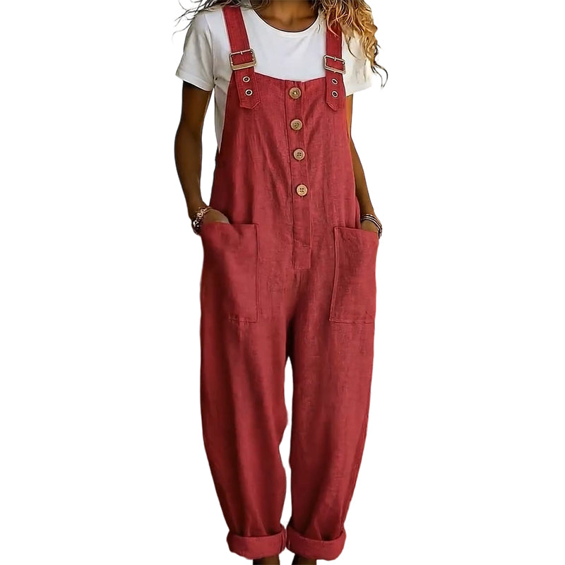Gluschwein - 👖JETZT 60 % RABATT! 🌿 Lässige Damen-Latzhose mit Knopfleiste – Verstellbare Träger, atmungsaktives Material & bequeme Passform ✨
