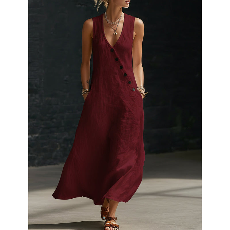 Gluschwein - 🔥 Ärmelloses Maxikleid für Damen mit V-Ausschnitt und Taschen