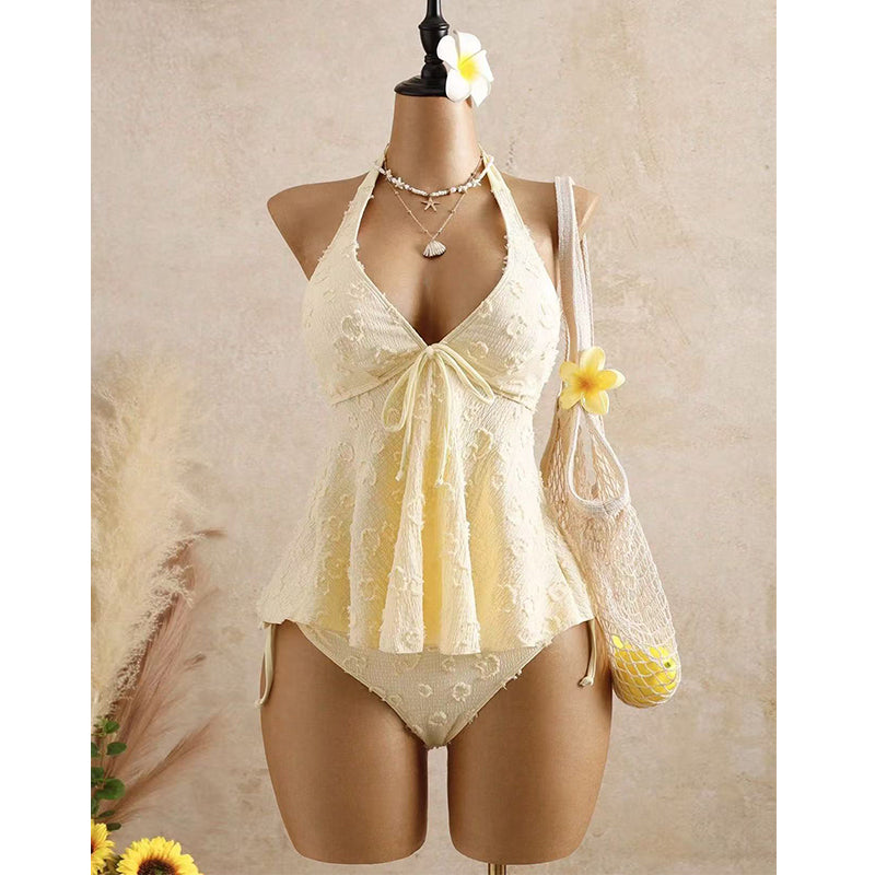 🌊👙 LIMITIERT: 50% RABATT! ✨ Damen-Tankini mit Rüschen – Neckholder, Peplum & Weich 🍋