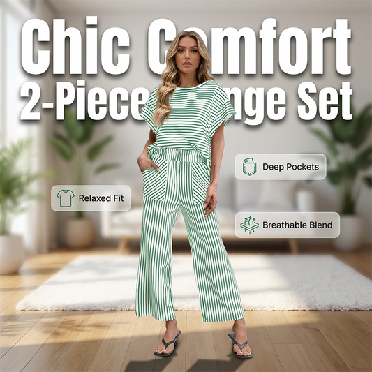 Gluschwein - 👚 Zweiteiliges Lounge-Set für Damen mit Streifenmuster – tiefe Seitentaschen, bequemer Stretch-Bund. ✨