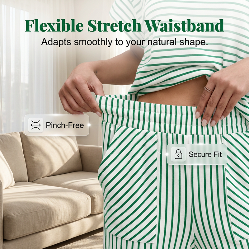 Gluschwein - 👚 Zweiteiliges Lounge-Set für Damen mit Streifenmuster – tiefe Seitentaschen, bequemer Stretch-Bund. ✨