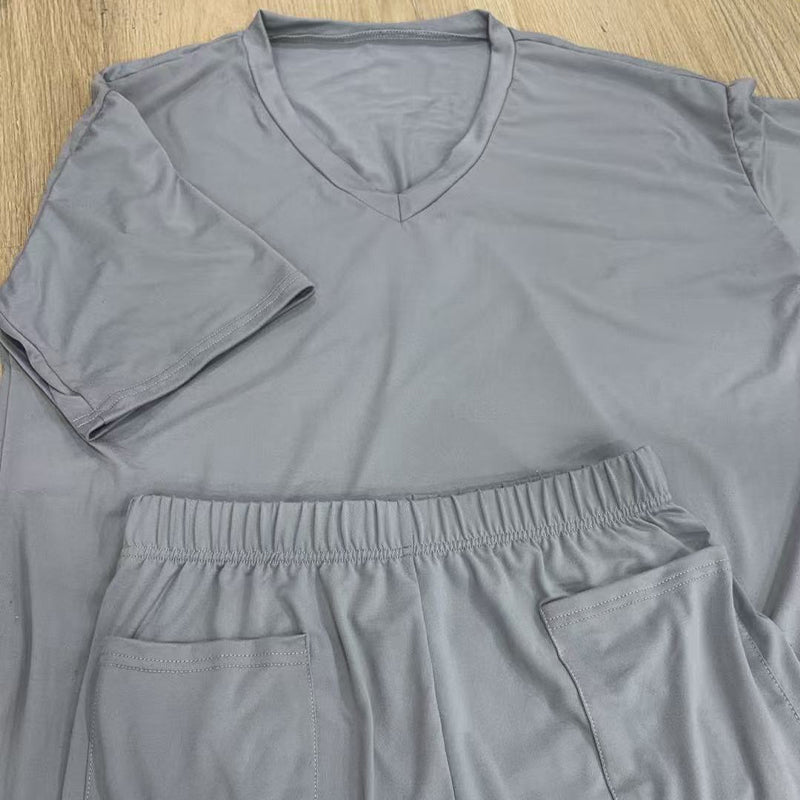👚 50% RABATT ! ✨ Damen Lounge-Set mit V-Ausschnitt – Lockere Passform, Knitterfrei & Seidig Weich 🛋️