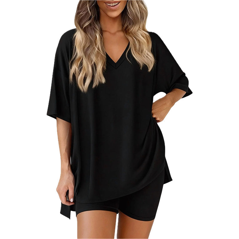 👚 50% RABATT ! ✨ Damen Lounge-Set mit V-Ausschnitt – Lockere Passform, Knitterfrei & Seidig Weich 🛋️