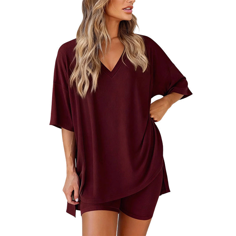 👚 50% RABATT ! ✨ Damen Lounge-Set mit V-Ausschnitt – Lockere Passform, Knitterfrei & Seidig Weich 🛋️