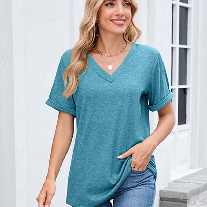 🔥Solange der Vorrat reicht 40 % Rabatt!🎉Damen V-Ausschnitt Kurzarm Freizeit-T-Shirt