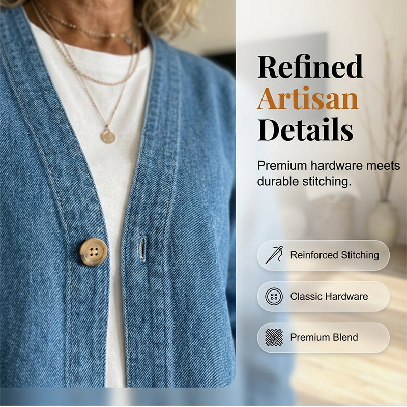 🧥 JETZT 50 % RABATT! ✨ Klassische Damen-Jeansjacke mit Knopfleiste – V-Ausschnitt, atmungsaktives Material & lockere Passform 💙