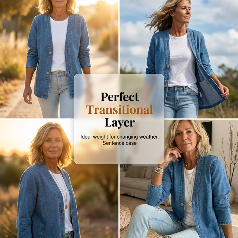 🧥 JETZT 50 % RABATT! ✨ Klassische Damen-Jeansjacke mit Knopfleiste – V-Ausschnitt, atmungsaktives Material & lockere Passform 💙