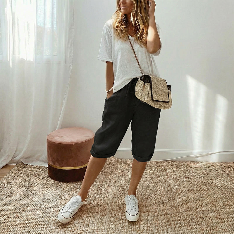 Gluschwein - 💞 50K+ VERKAUFT! ⚡👖Lässige Caprihosen aus Baumwoll-Leinen für Damen