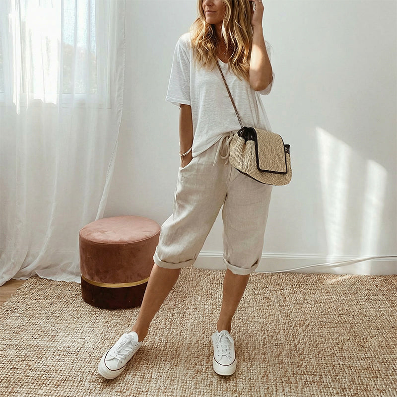 Gluschwein - 💞 50K+ VERKAUFT! ⚡👖Lässige Caprihosen aus Baumwoll-Leinen für Damen