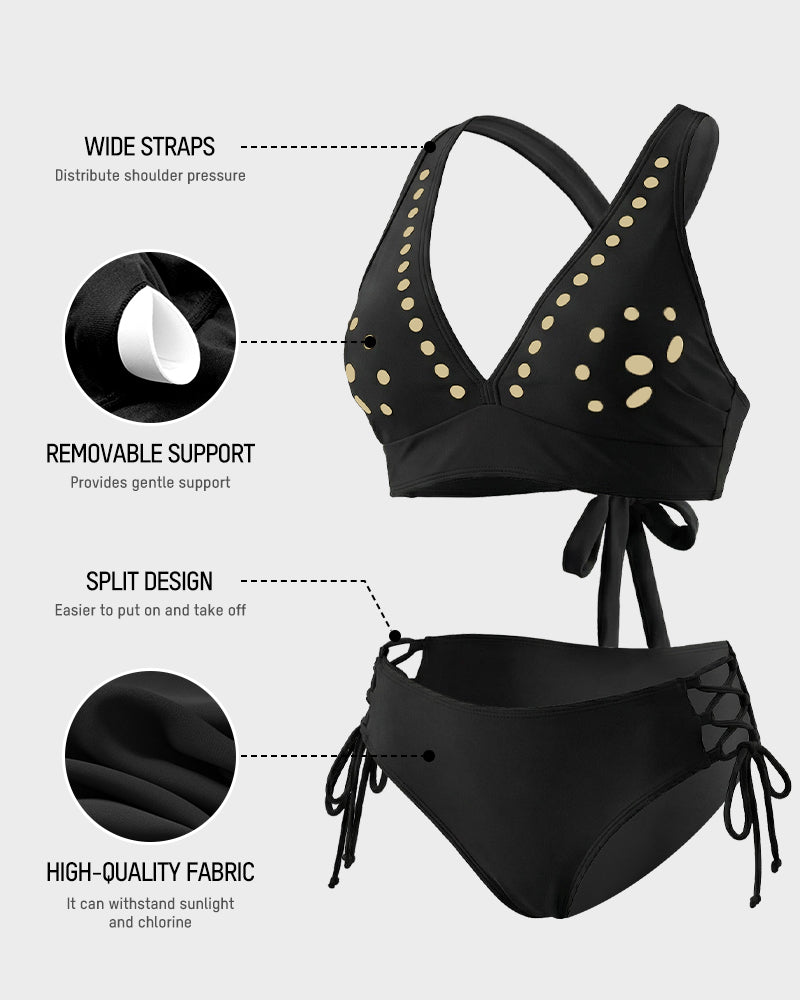 💖LETZTER TAG DES SALE – 50 % RABATT💕Petal Hollow Bikini-Set mit V-Ausschnitt und String