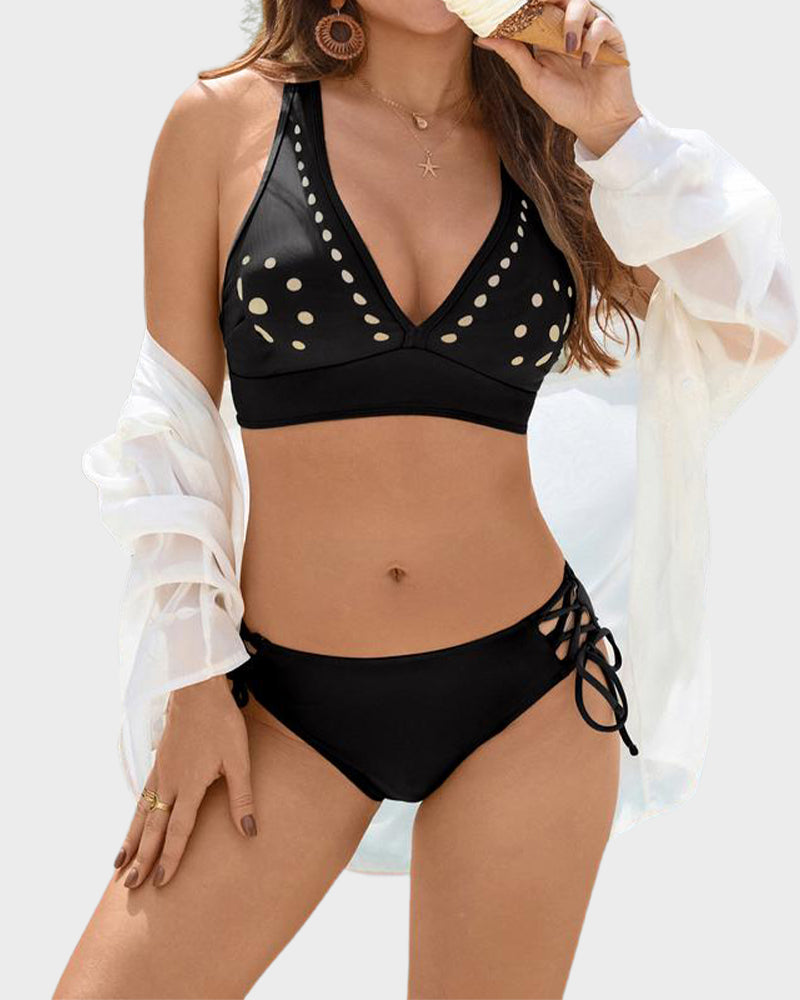 💖LETZTER TAG DES SALE – 50 % RABATT💕Petal Hollow Bikini-Set mit V-Ausschnitt und String