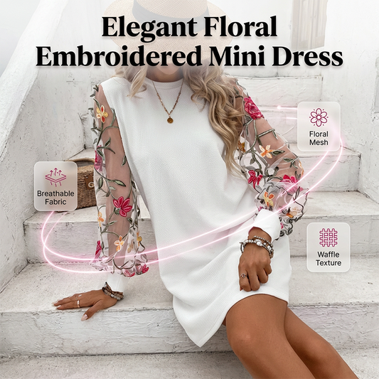 Gluschwein - 🌸Damenkleid mit floralen Stickereien und Mesh-Ärmeln