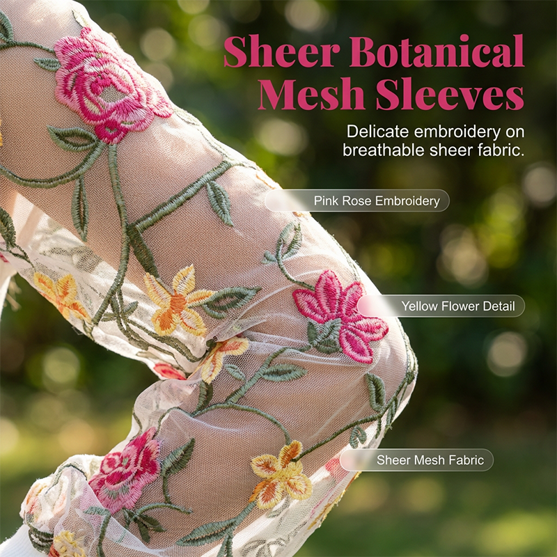 Gluschwein - 🌸Damenkleid mit floralen Stickereien und Mesh-Ärmeln