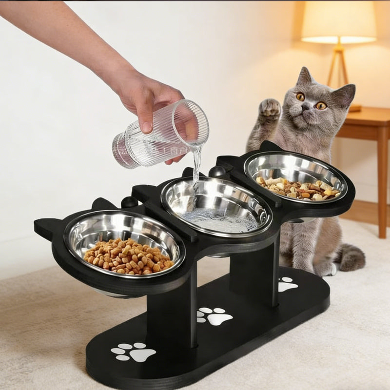 Gluschwein - Rutschfester, erhöhter Futtertrog mit 3 Schalen für Haustiere🐾
