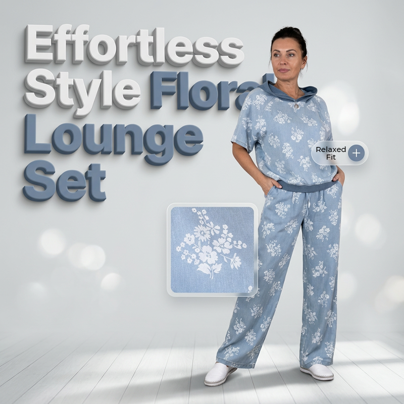 Gluschwein - Set aus T-Shirt mit Kapuze und Blumenmuster sowie Hose mit weitem Bein